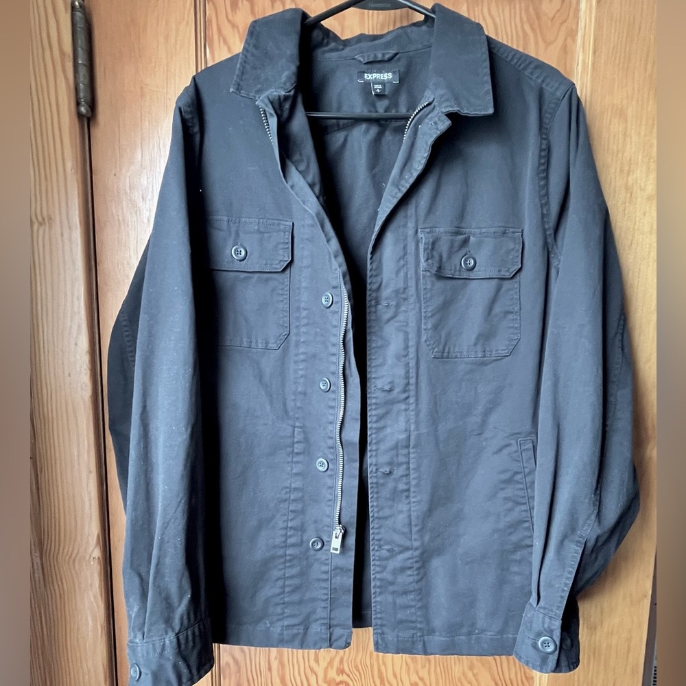 Express Men’s or Unisex Black collared Zip-up Jacket with Buttons
